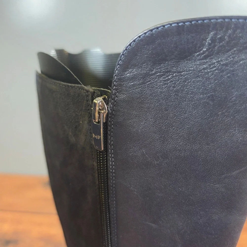 Marc Fisher Riding Boots Women 7W Navy Blue Good Leather Suede Wide Calf A281483
